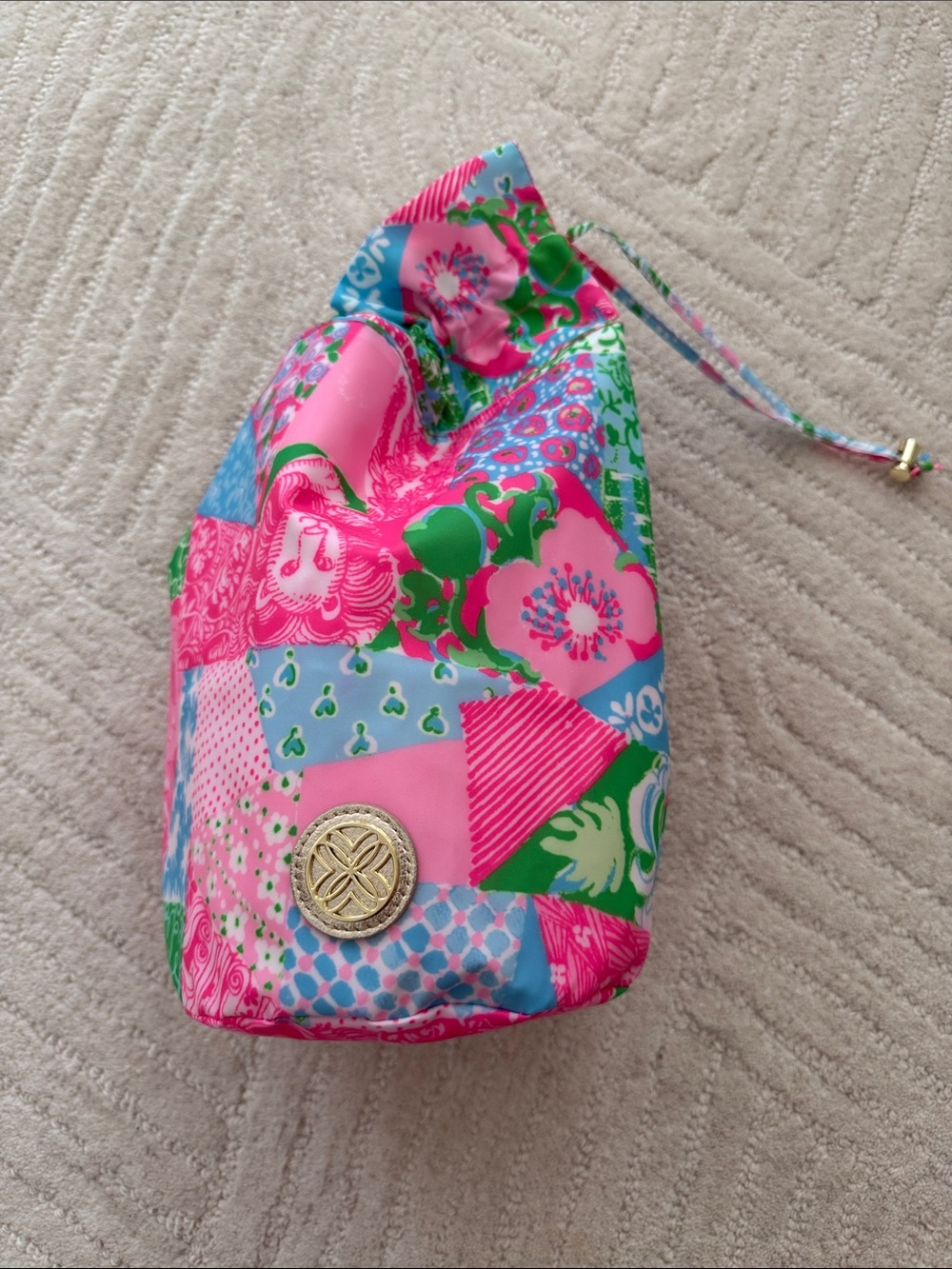 Lilly Pulitzer Pink Multi-Print Drawstring Cosmetic Pouch Bag